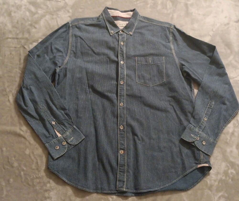 32 Bar Blues Long Sleeve Button Down Shirt Denim Striped Mens Large